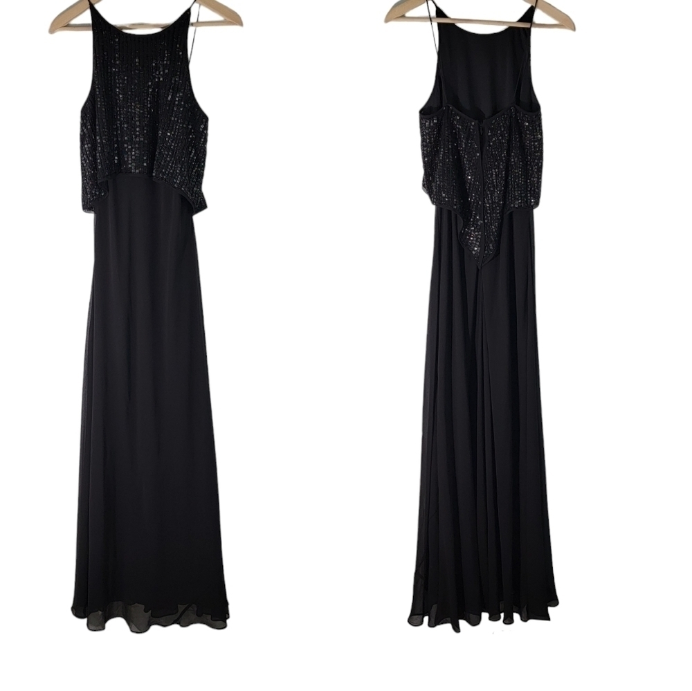AIDAN MATTOX Women's Black Beaded Sleeveless Cocktail Long Dress Sz 4 Back Zip